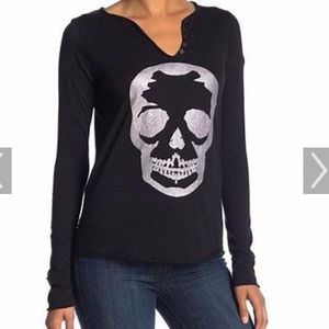 ZADIG AND VOLTAIRE SPARKLE SKULL LONG SLEEVE TUNISIAN TEE SIZE L